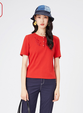 渔牌春夏新款套头针织衫文艺减龄刺绣女装休闲百搭上衣FGGA2036