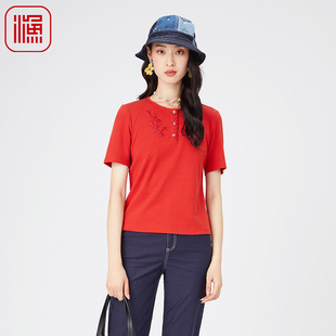 休闲百搭上衣FGGA2036 文艺减龄刺绣女装 渔牌春夏新款 套头针织衫