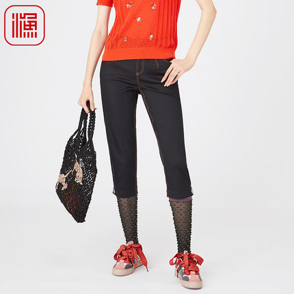 渔牌女装裤子女2024新款夏季薄款重要微弹休闲直筒七分裤FGGB6225