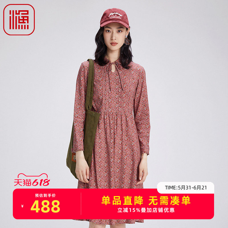 渔牌秋装女款2024年新款松弛感宽松遮小肚子长袖连衣裙子FGGC0058