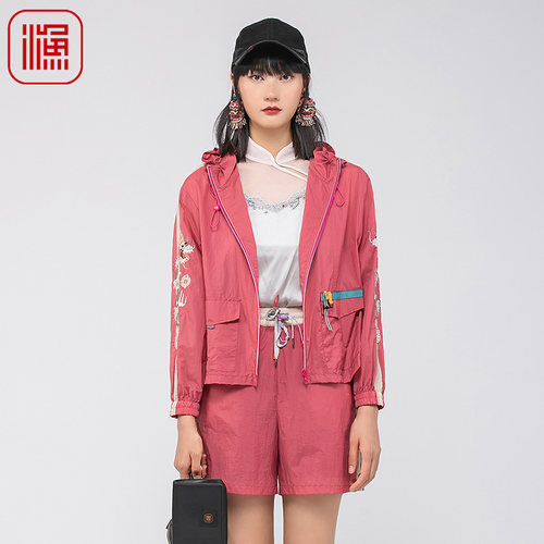 渔牌新中式女装2024春款带帽中国龙刺绣花轻薄休闲外套FGGAT008A
