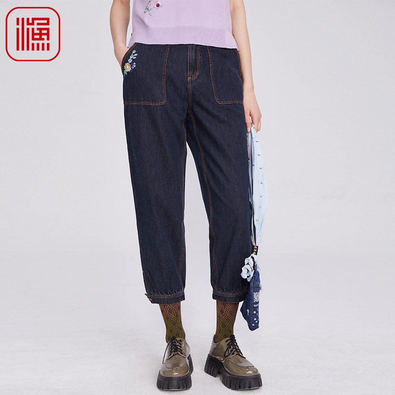 渔服饰牛仔裤女2025年新款水洗宽松束脚棉休闲百搭长裤子FGHA6007