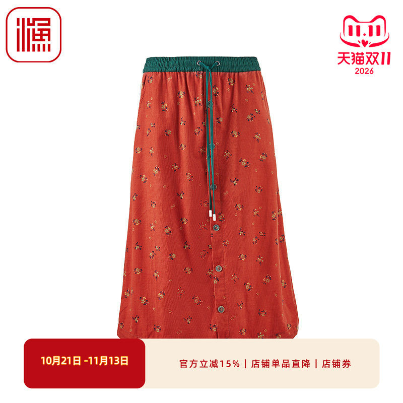 渔女装半身裙女2024新款棉时尚潮流灯芯绒印花裙子FGGC7215