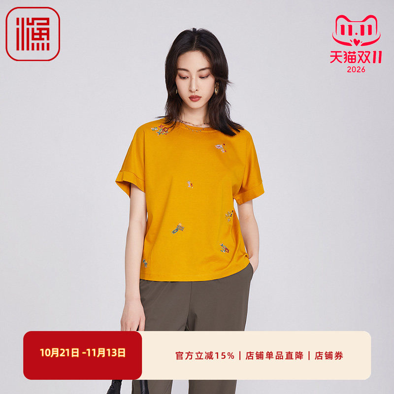 FISHING渔牌女装短袖女t恤2025新款简约刺绣花宽松上衣服FGHB2013