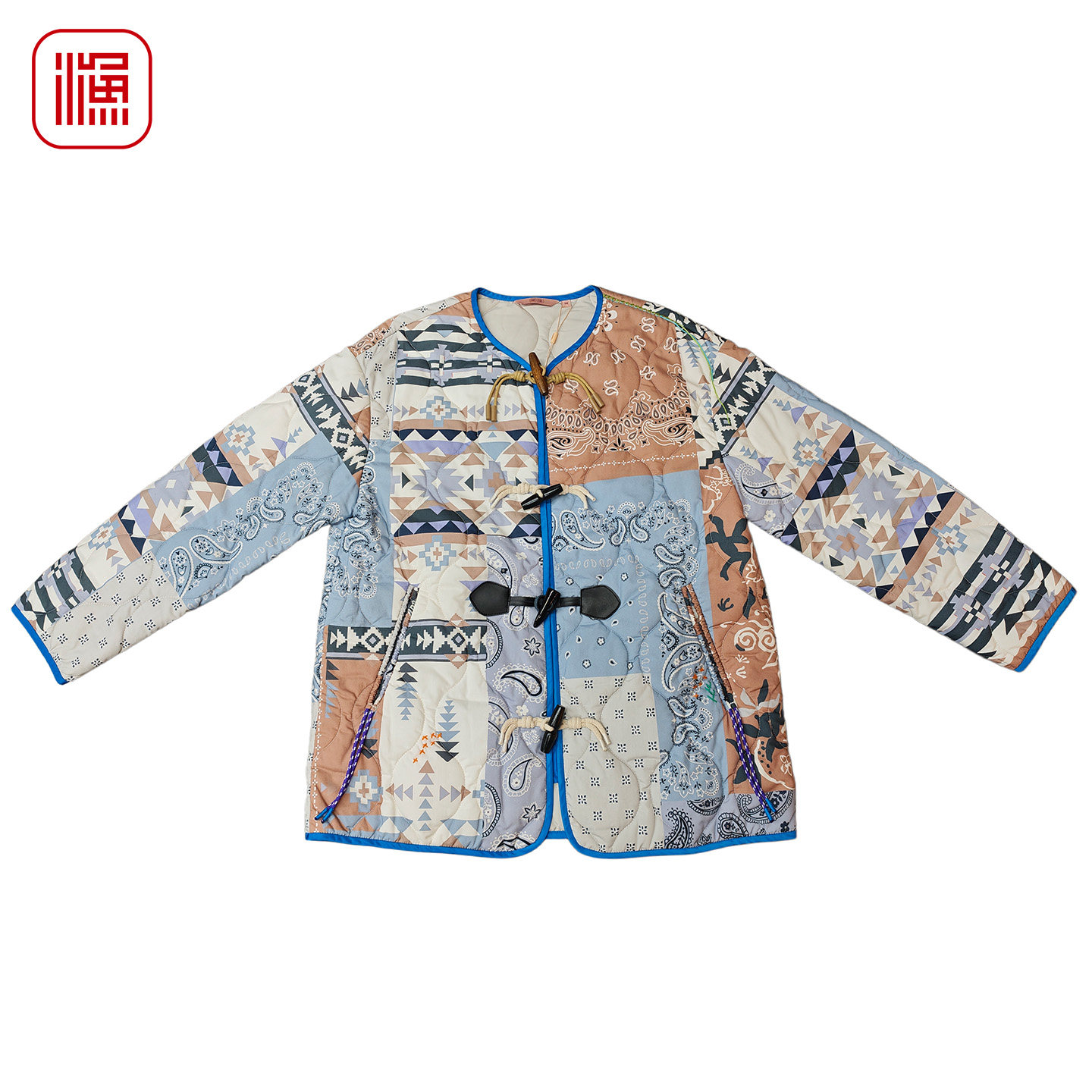 渔牌秋冬牛角扣印花薄棉服女