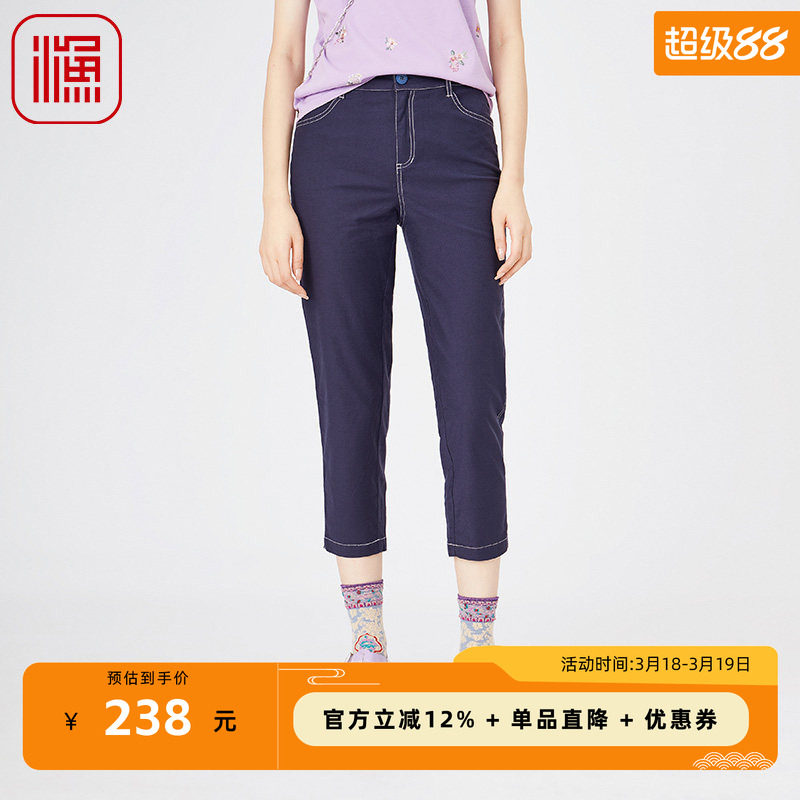 渔服饰裤子女2024新款春夏薄款棉质弹力休闲直筒九分长裤FGGB6229