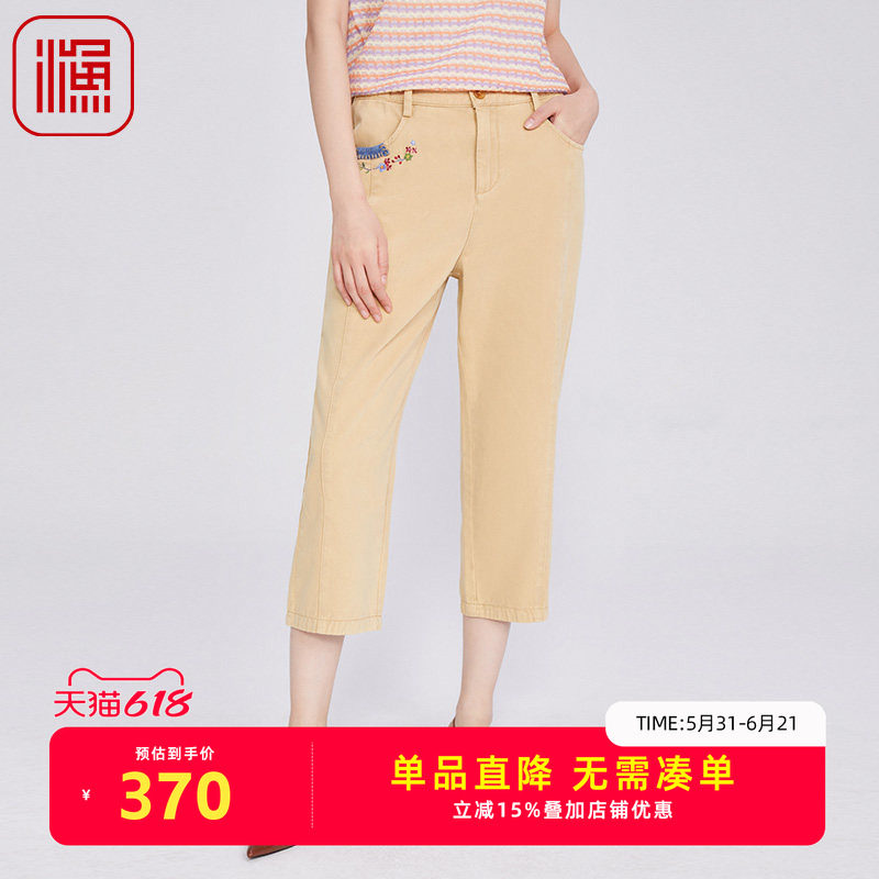 渔牌女装女裤子2025新款棉新中式简约绣花休闲长裤FGHA6241