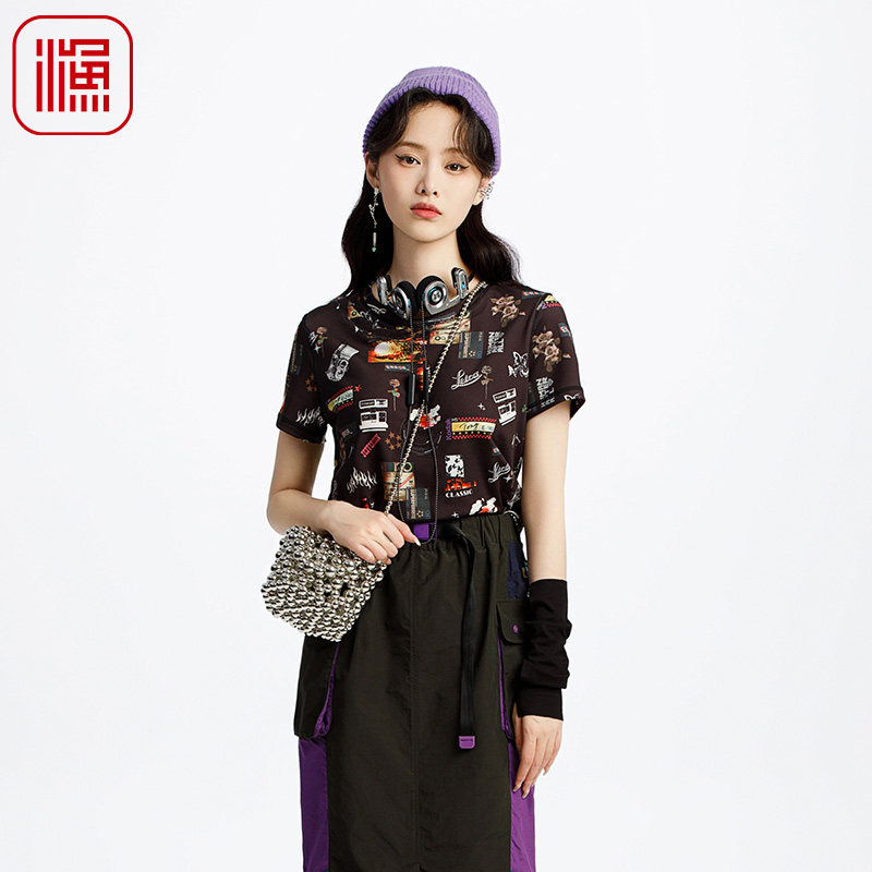 FISHING女装短袖t恤女2025新款春夏修身弹力印花短袖上衣FGHA2062