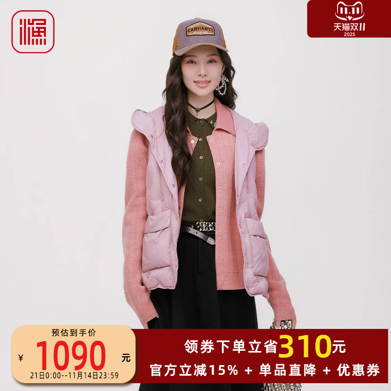 渔牌女刺绣羽绒服冬季新款