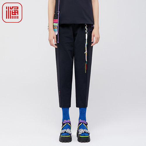 渔女装裤子女2024新款春夏棉感透气时尚九分休闲锥形裤FGGAT002B