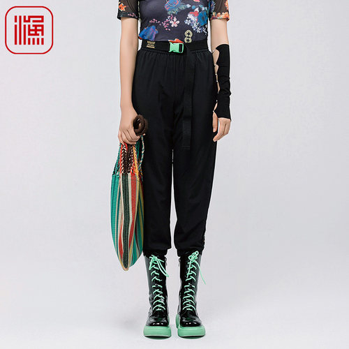 渔拍女装裤子女2024新款夏季薄款小个子舒适小方格小脚裤FGGB6223