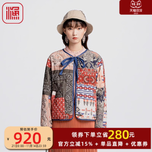 撞色印花薄款 渔牌女装 个性 秋冬季 短棉衣FGGC4032 棉服女2024年新款