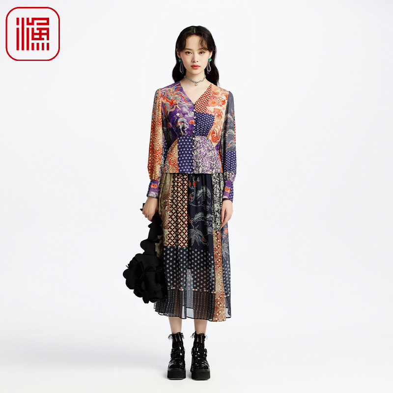 渔牌女装半身裙女2025新款春夏轻薄真丝桑蚕丝大摆长裙FGHAT011B