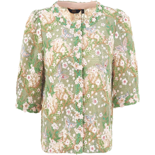 渔服饰国风女装2024新款网布满身绣花圆领中袖短款外套女FGGB3052