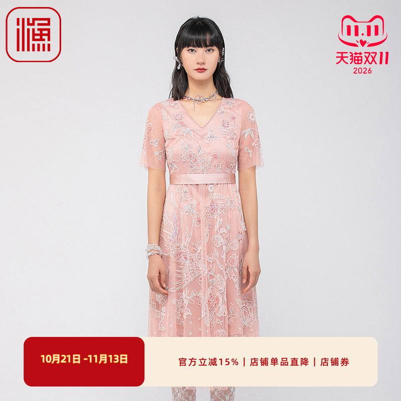 渔牌夏季修身蕾丝绣花连衣裙
