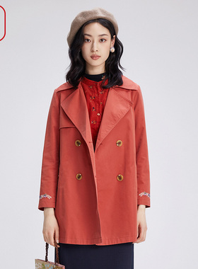 渔牌女装2024早秋新款外套双排扣大翻西装领休闲中长外套FGGC3051