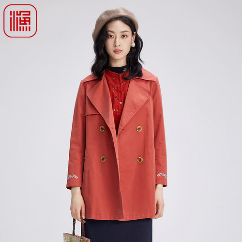 渔牌女装2024早秋新款外套双排扣大翻西装领休闲中长外套FGGC3051