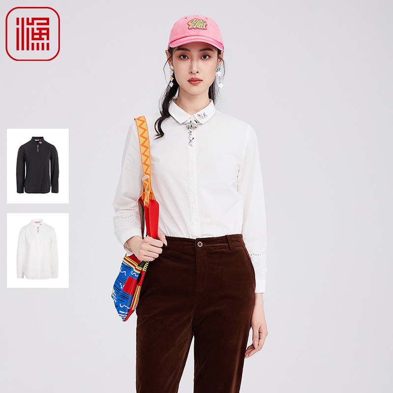 渔牌2025新款纯棉刺绣花衬衫