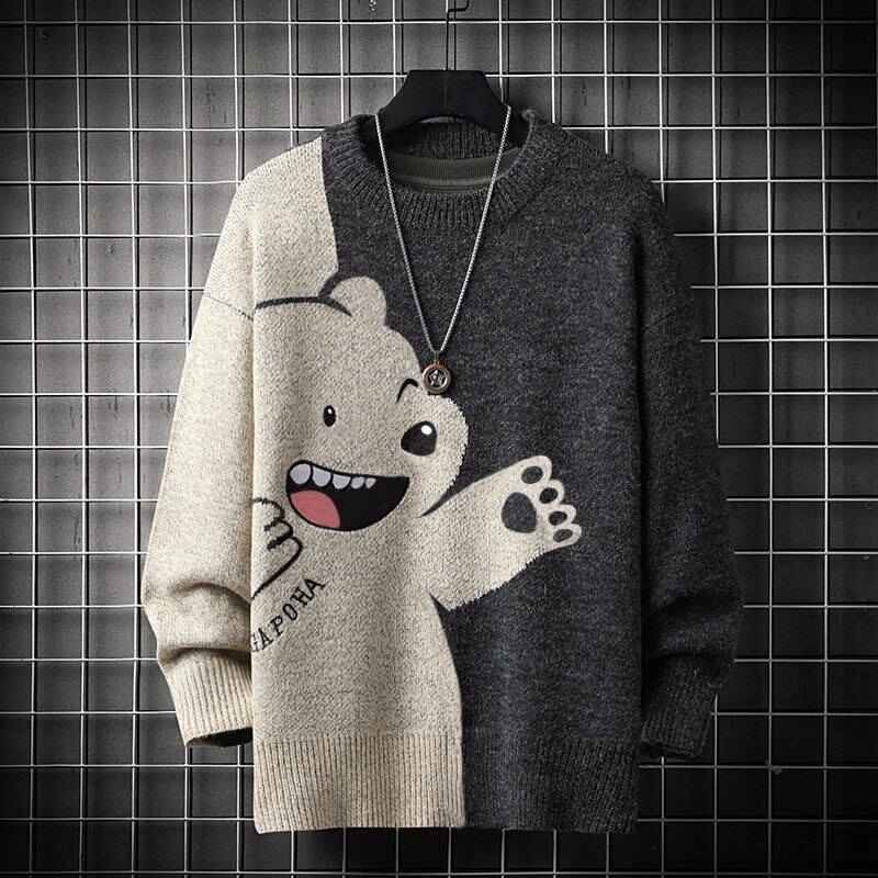 WINTER 2024 NEW COUPLE BEAR ALPHABET EMBROIDERED SWEATER MENS AND WOMENS PLUS SIZE COUPLE LONG SLEEVE LOOSE TOP