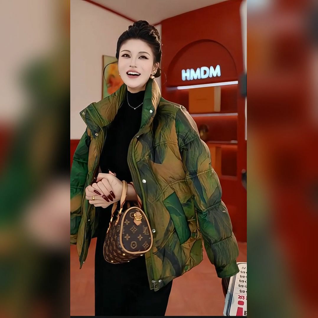 中老年妈妈装立领加厚羽绒服