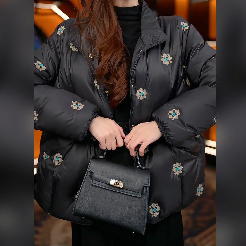 冬季国风妈妈短款立领加厚羽绒服