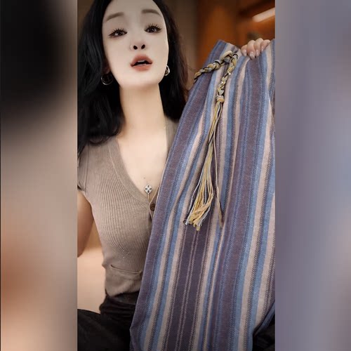 夏季条纹显瘦宽松百搭休闲裤