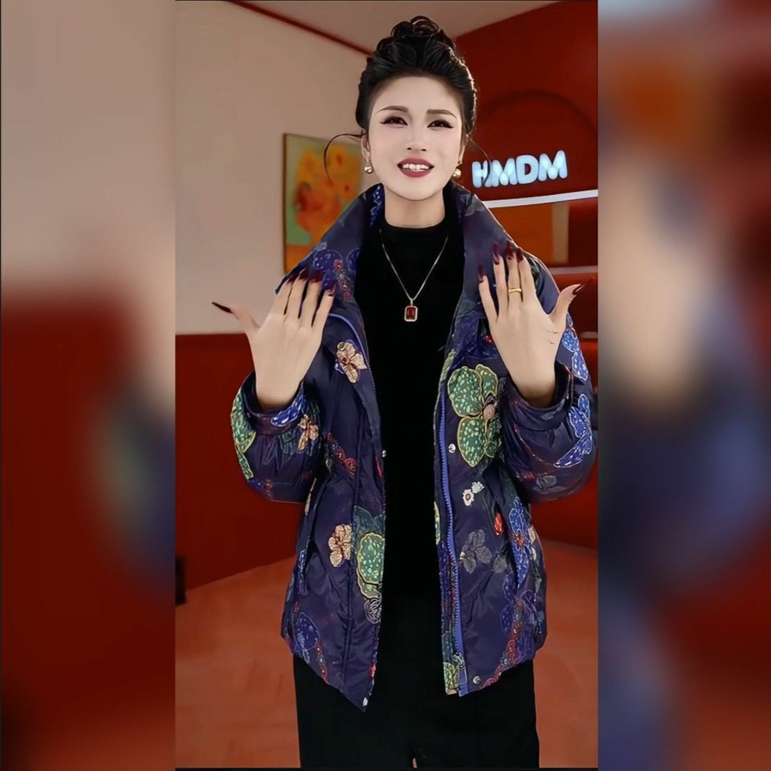 中老年妈妈短款立领加厚羽绒服