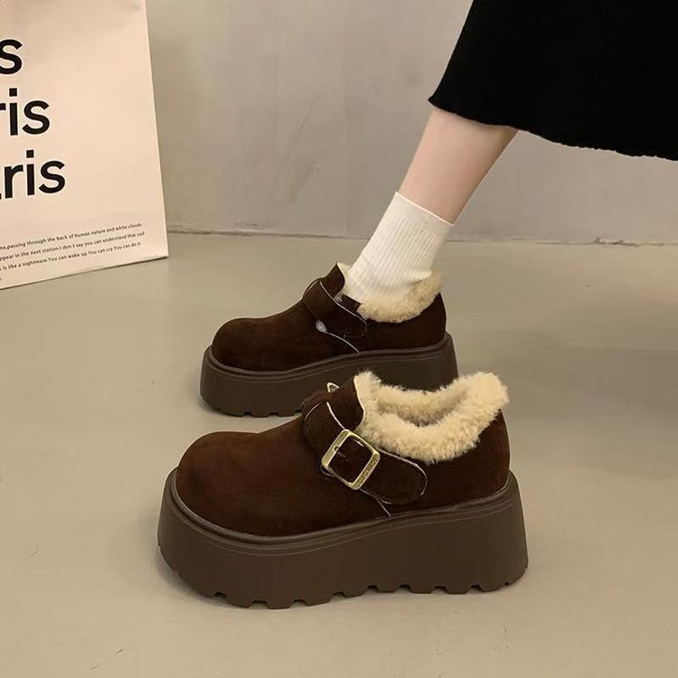 加绒加厚松糕棉鞋女款2025新款冬季增高勃肯鞋厚底保暖防滑雪地靴