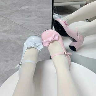 现货(甜心可可)木马原创Lolita圆头lo鞋优雅蝴蝶结低跟单鞋