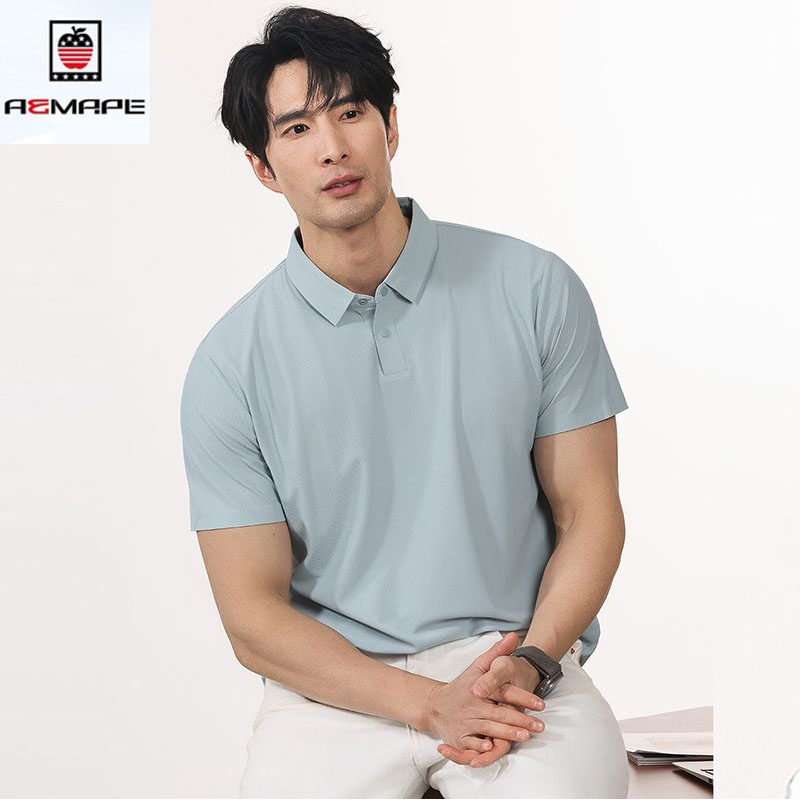 美国苹果夏季薄款速干透气休闲POLO衫短袖男无痕高弹力抗皱冰丝衣