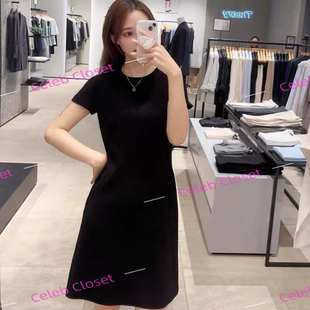 Theory 女装三醋酯纤维圆领短袖通勤收腰显瘦修身连衣裙O0109626