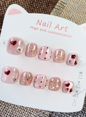 爆闪亮片猫眼儿童手工穿戴甲显白 法式小清新女童美甲片3-6-12岁