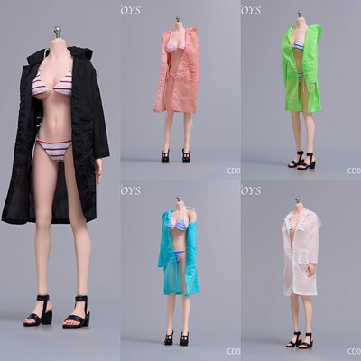 现货 cdtoys cd067 1/6 女兵人连体泳衣条纹比基尼防晒衣套装