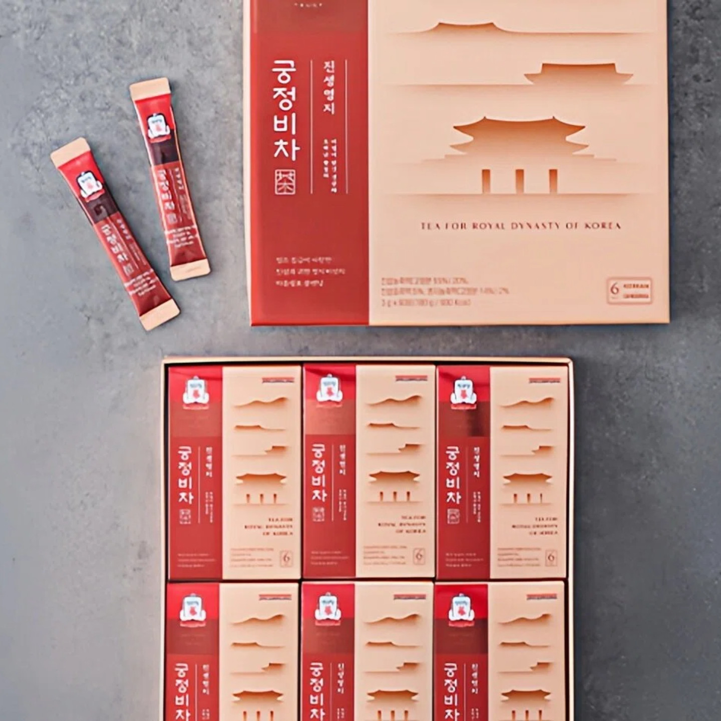 正官庄红参茶3g*60包6年根高丽参礼盒灵芝蘑菇大枣韩国本土代购