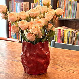 特别好看的花瓶高颜值红色陶瓷花瓶大口径鲜花花束插花器桌面装饰