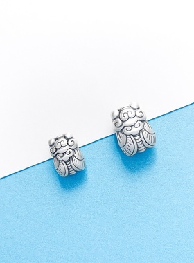 足银999精工复古一鸣惊人金蝉3D硬银diy手工编绳串珠竖穿隔珠配件