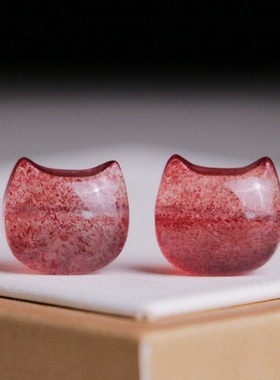 时尚情侣手饰配件 天然鸽血红草莓晶猫头无脸猫 草莓晶半成品