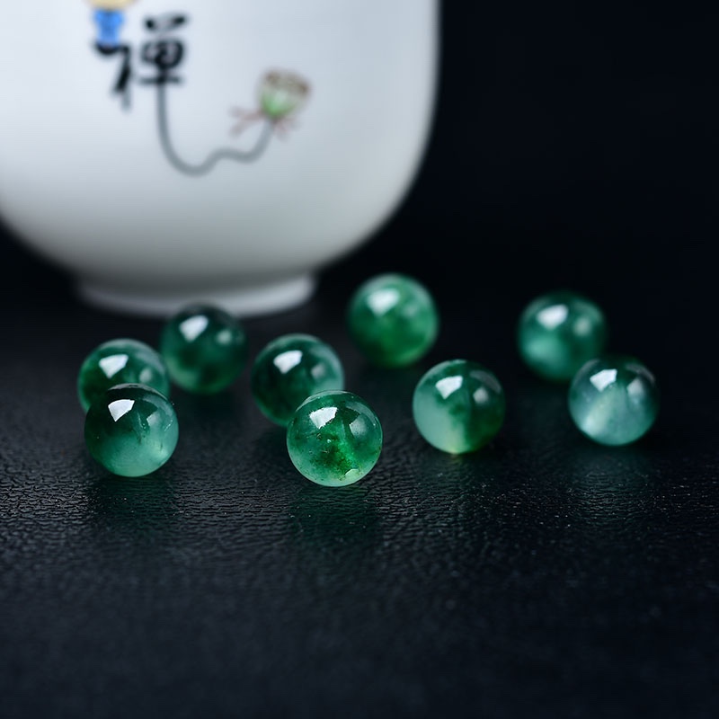 天然水草玉髓散珠子DIY手工饰品配件水晶串珠子圆珠单颗散