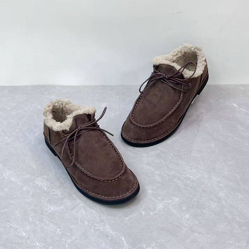 新款英伦风真皮圆头保暖毛毛鞋低跟绑带舒适通勤休闲深口单鞋,女鞋,深口单鞋,淘宝优惠券,粉丝福利购,淘宝优惠卷