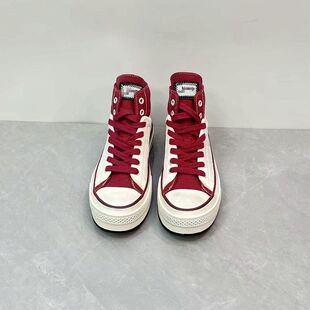 秋季拼接时尚休闲板鞋真皮圆头厚底百搭运动女鞋做旧擦色高帮鞋