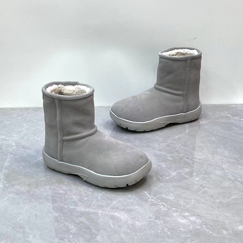 冬季新款羊毛雪地靴真皮萌萌圆头厚底御保暖套筒磨砂牛皮毛靴