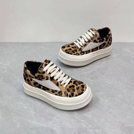 厚底增高7厘米时尚豹纹马毛深口单鞋系带休闲百搭潮流女鞋