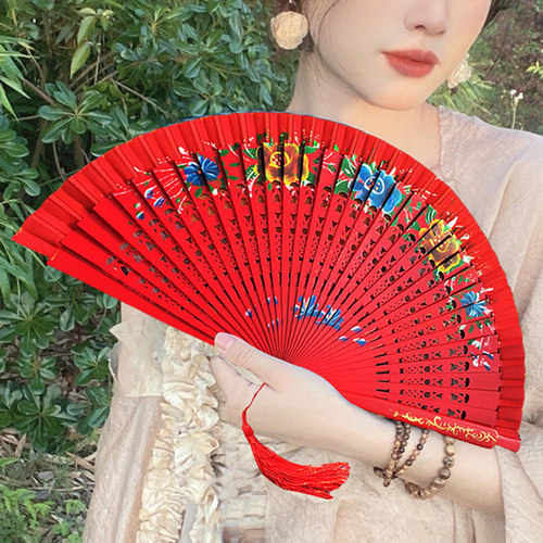 爵士舞新款镂空女扇旗袍走秀折扇