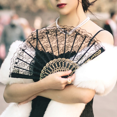 扇子黑色旗袍复古风暗黑便携