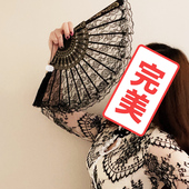 易开合7寸24cm七朵咏春女扇子折扇双层蕾丝绸中国风女款 舞蹈跳舞