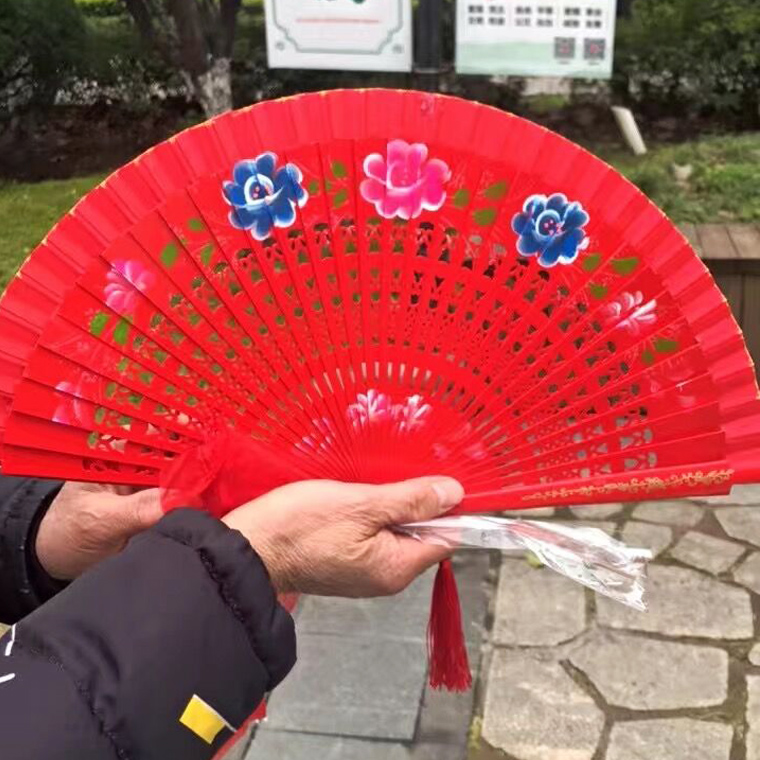 大红纯色小折跳舞走秀舞蹈扇子