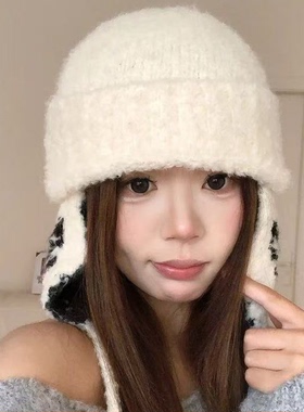 冬季韩系撞色加厚大头围针织帽女