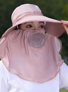 夏季大帽檐披肩面罩一体遮阳帽女