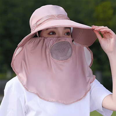 夏季大帽檐披肩面罩一体遮阳帽女