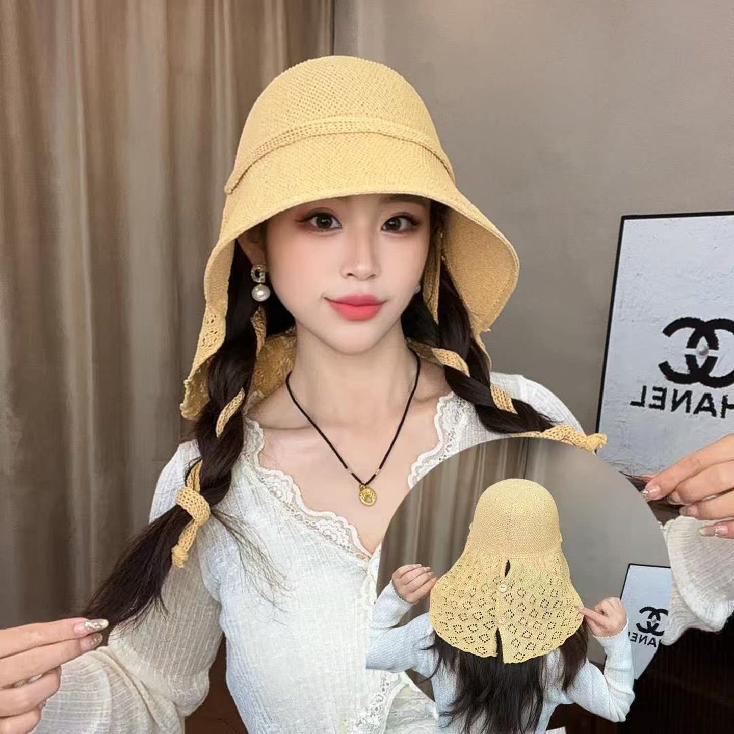 韩版新款大披肩针织透气大檐遮阳帽女士夏季出游防晒文艺渔夫帽子